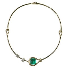 Emerald and Diamond Choker Necklace in 18k Yellow Gold by Maria Jose Jewelry