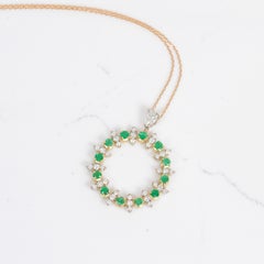 Emerald and Diamond Circle Pendant Necklace