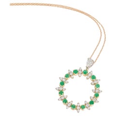 Smaragd und Diamant Kreis Anhänger Halskette