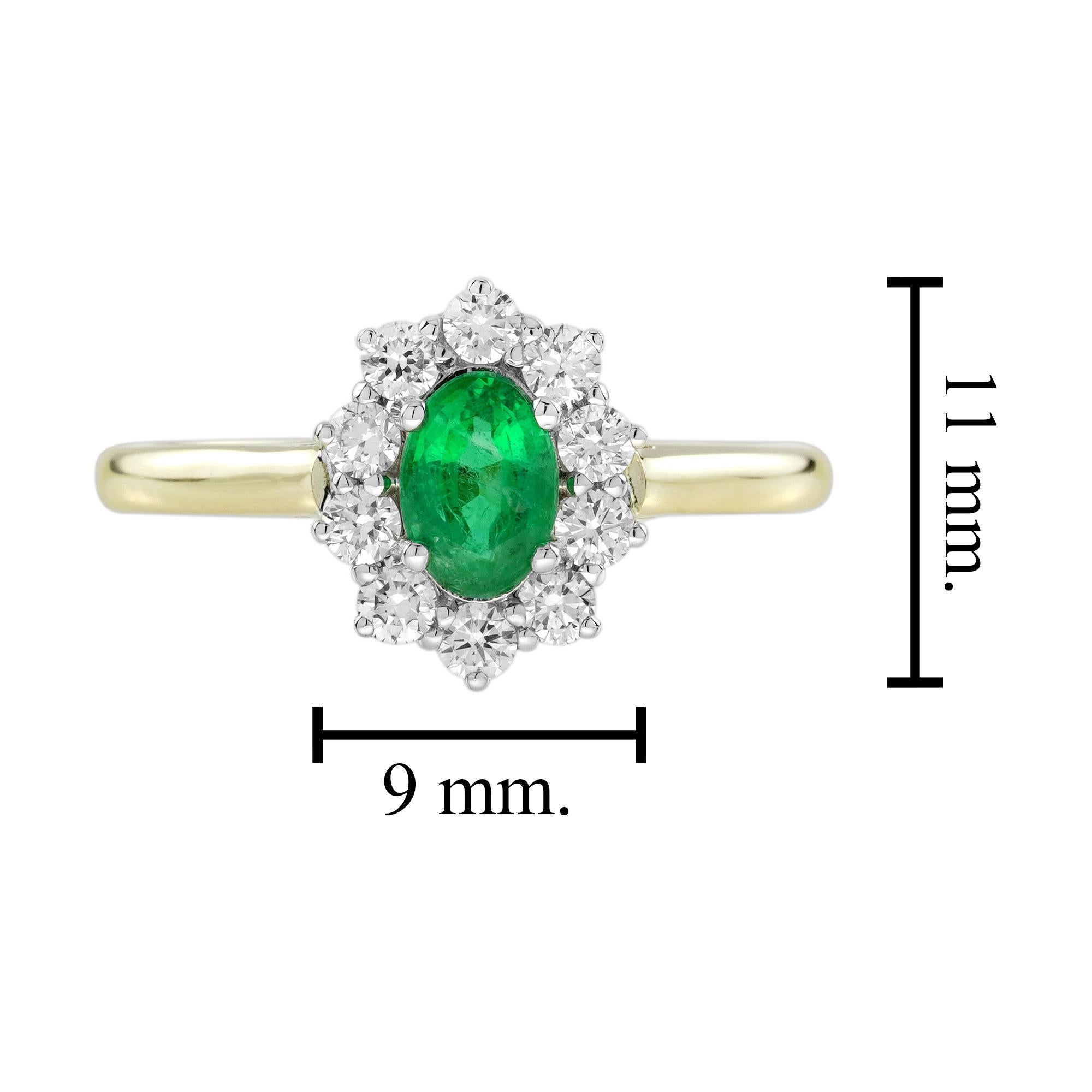 Compromiso Esmeralda y Diamante Estilo Clásico  Anillo de oro amarillo de 14 quilates en venta 2