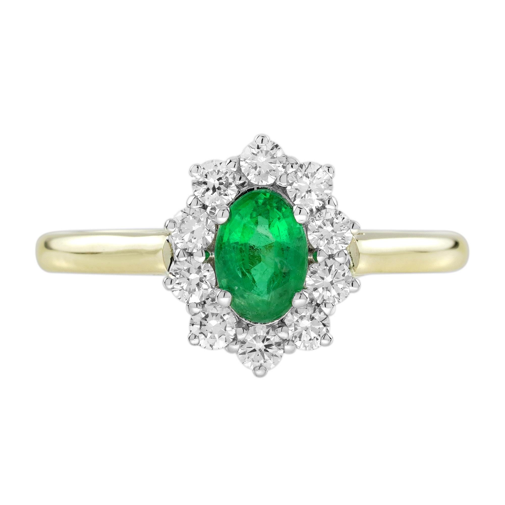 Compromiso Esmeralda y Diamante Estilo Clásico  Anillo de oro amarillo de 14 quilates en venta