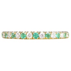 Emerald and Diamond Claw Set Half Eternity Ring in 18ct Yellow Gold