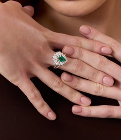 Emerald And Diamond Cluster 2.17ct Solid Gold Ring