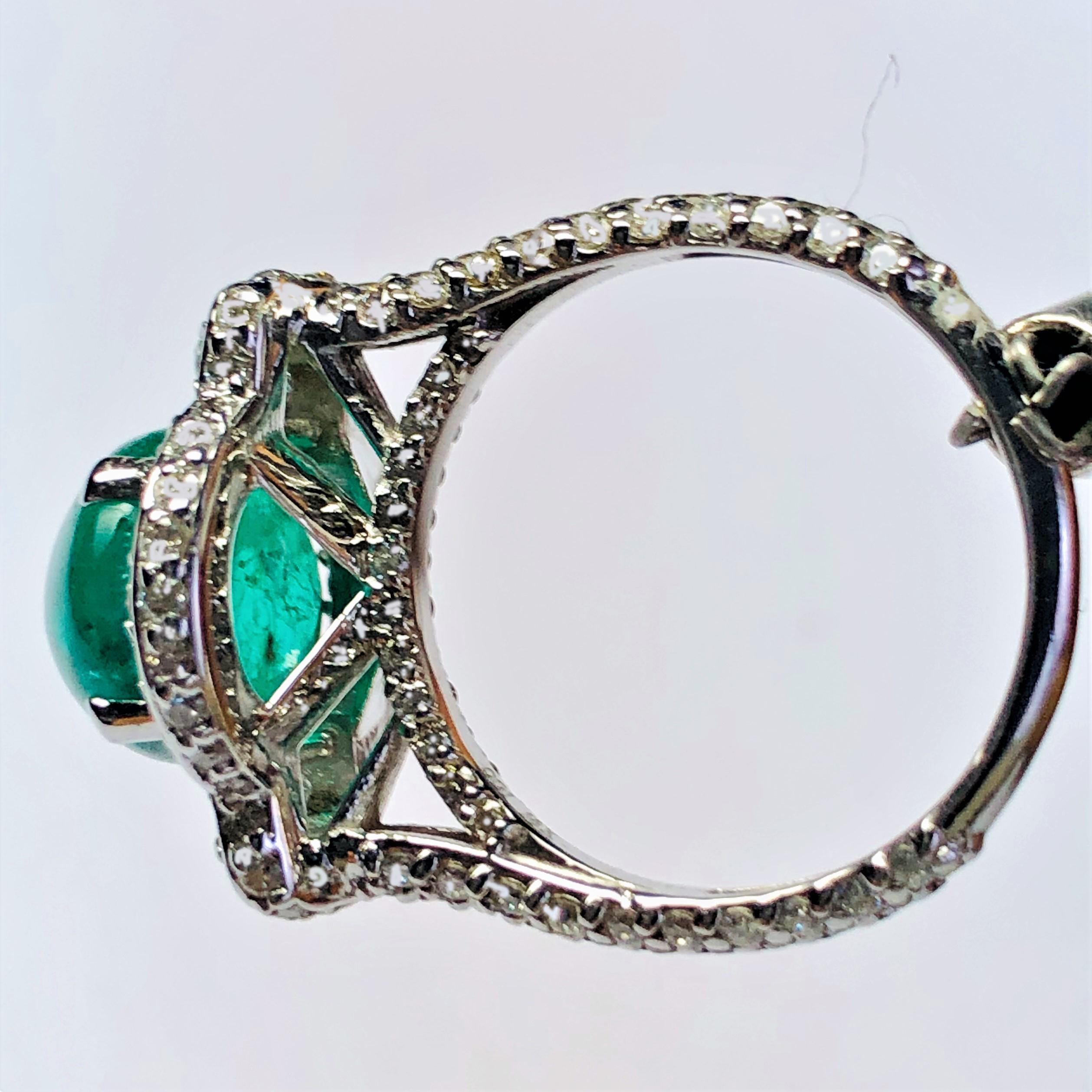 Cabochon Colombian Emerald and Diamond Cluster Cocktail Ring Weighing 7.35 Carat 3