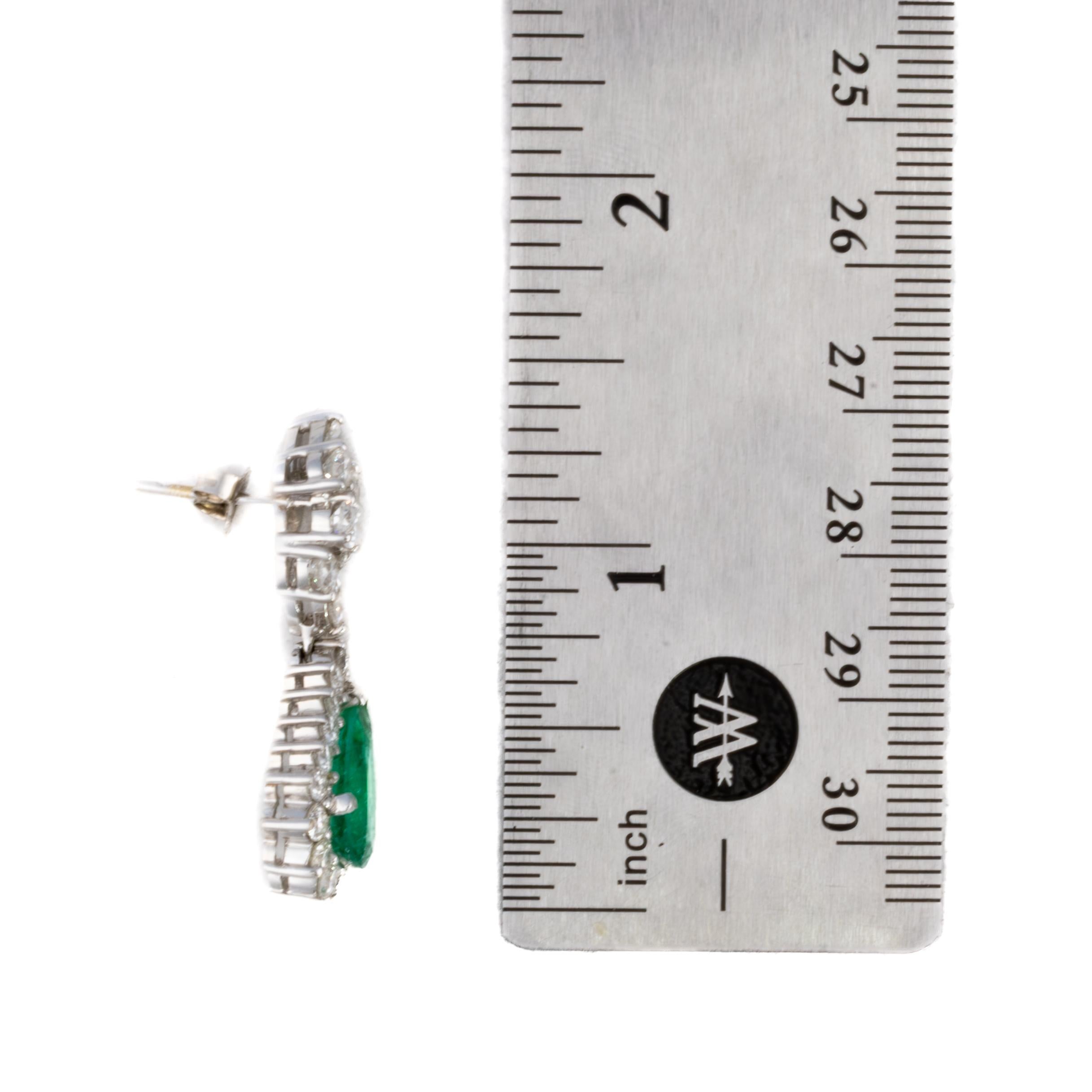 Emerald and Diamond Cluster Drop Earrings In Excellent Condition For Sale In New York, NY