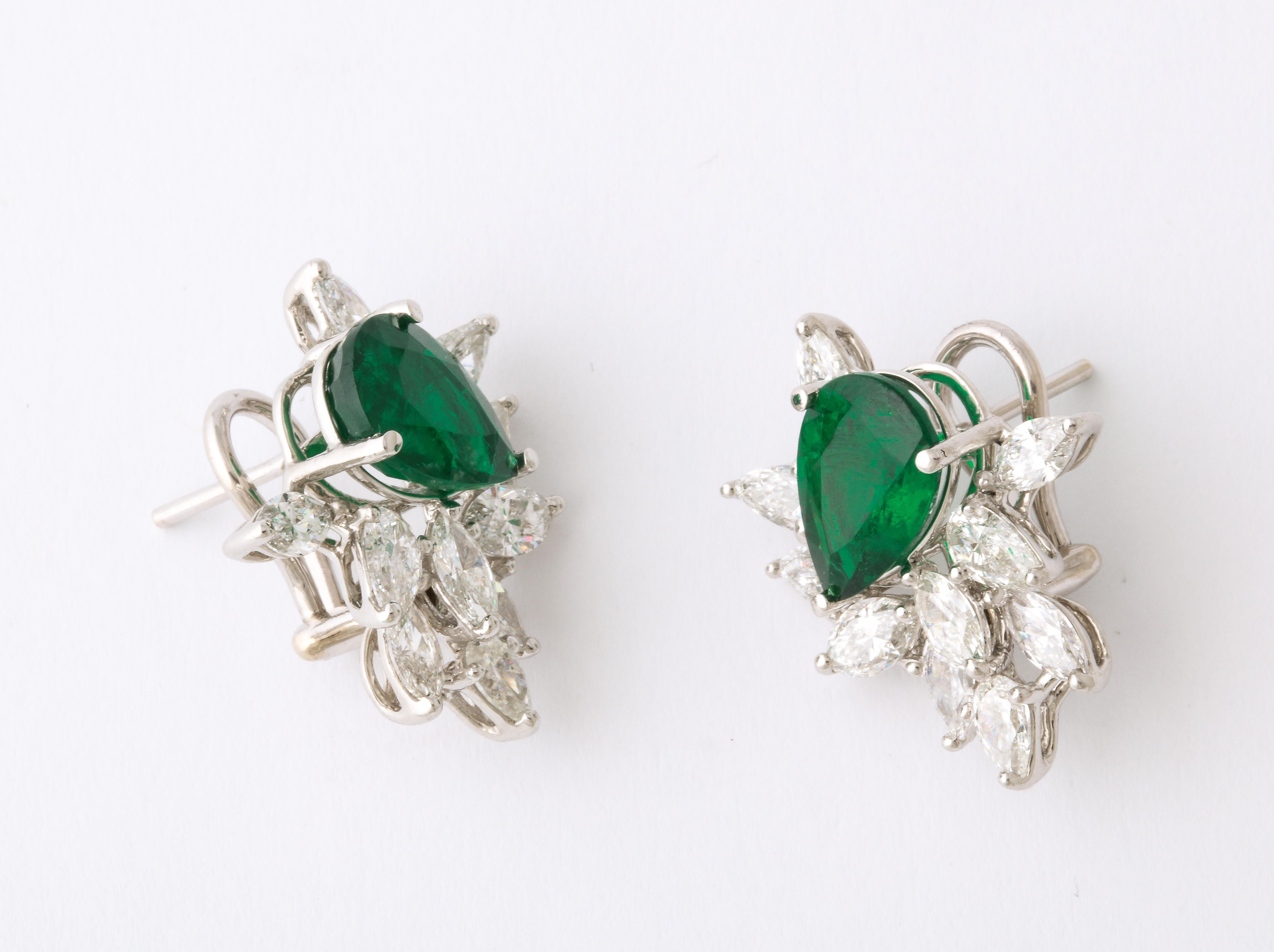 Women's Emerald and Diamond Cluster Earrings For Sale