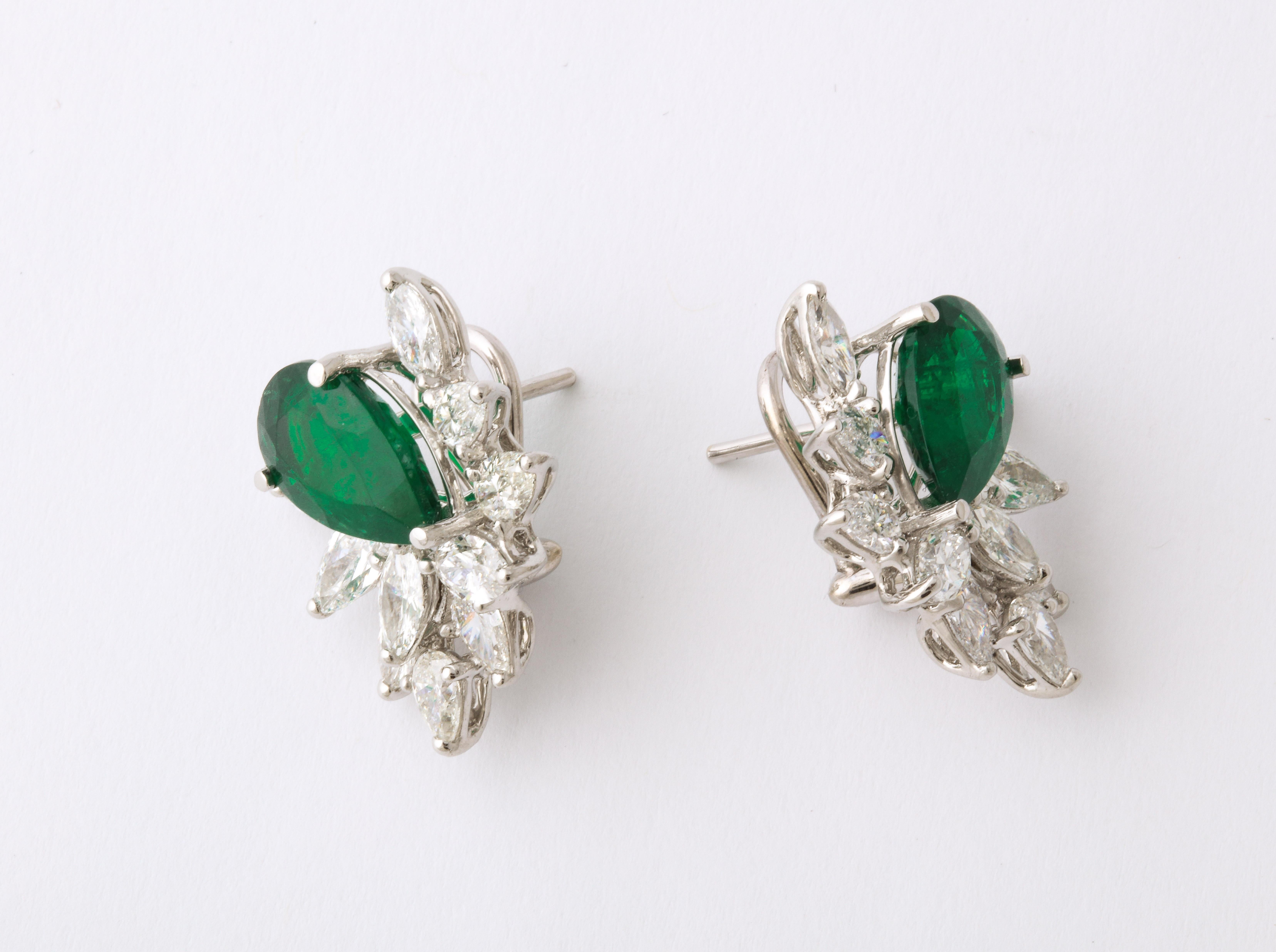 Emerald and Diamond Cluster Earrings For Sale 1