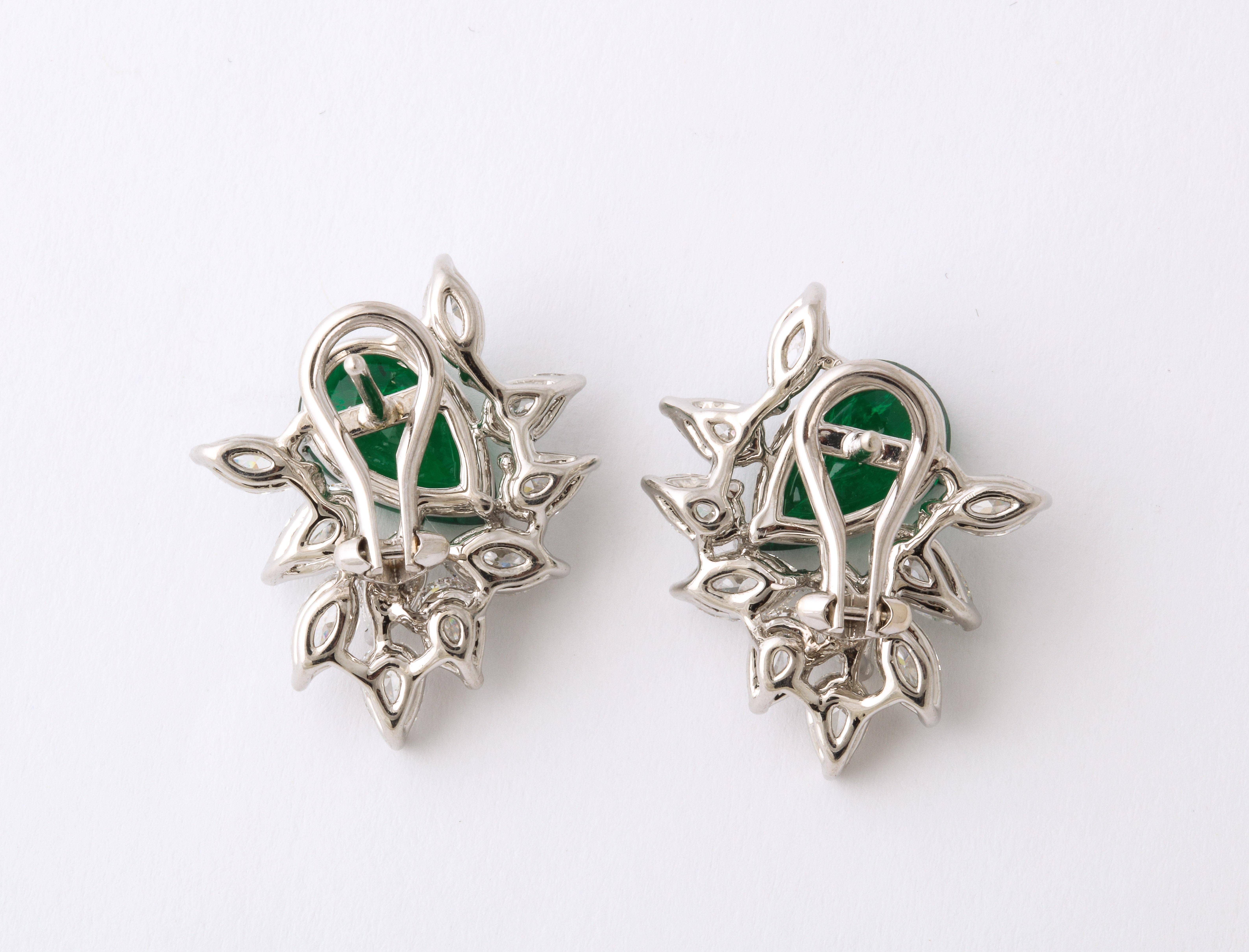 Emerald and Diamond Cluster Earrings For Sale 2