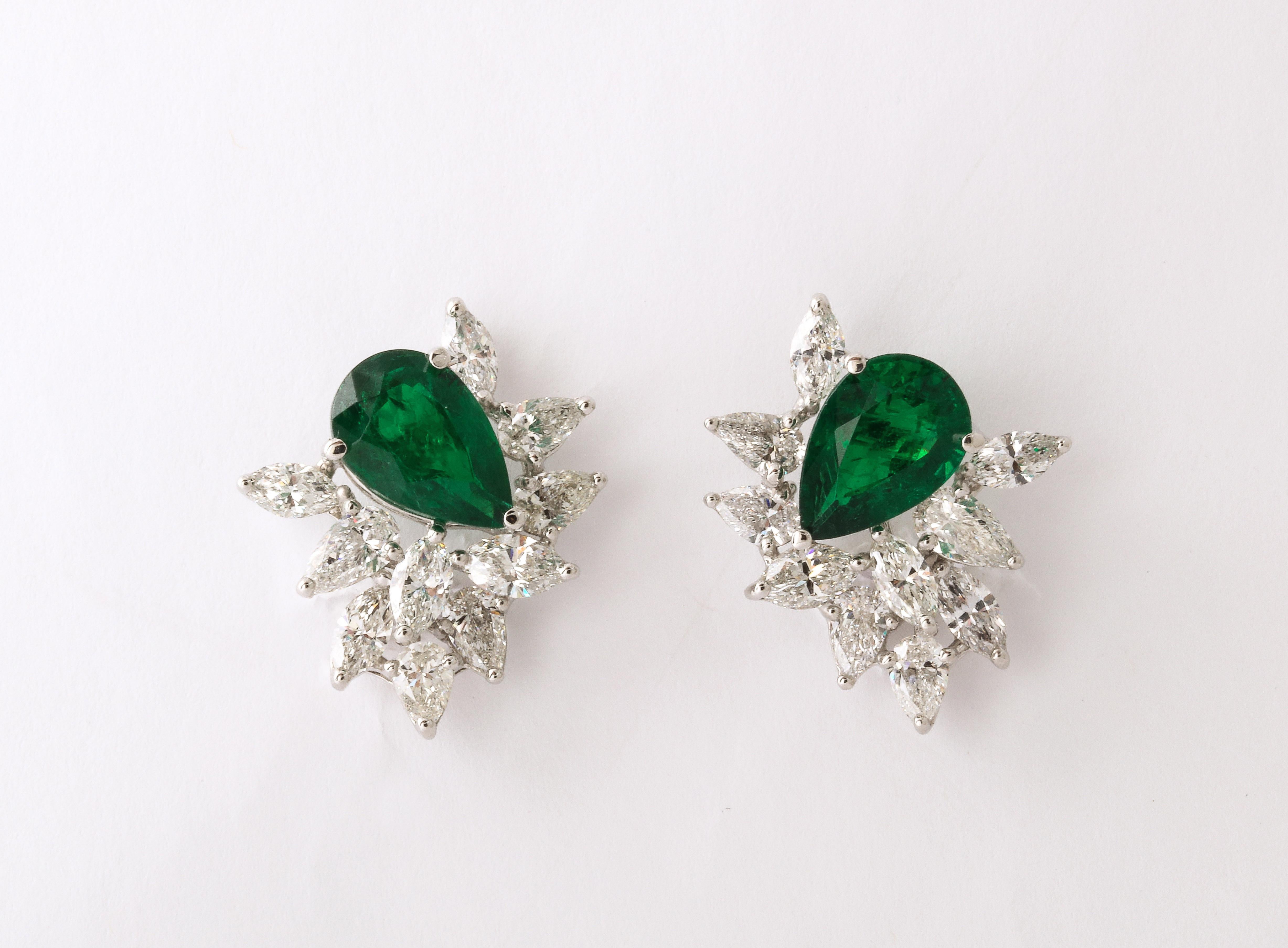 Emerald and Diamond Cluster Earrings For Sale 3