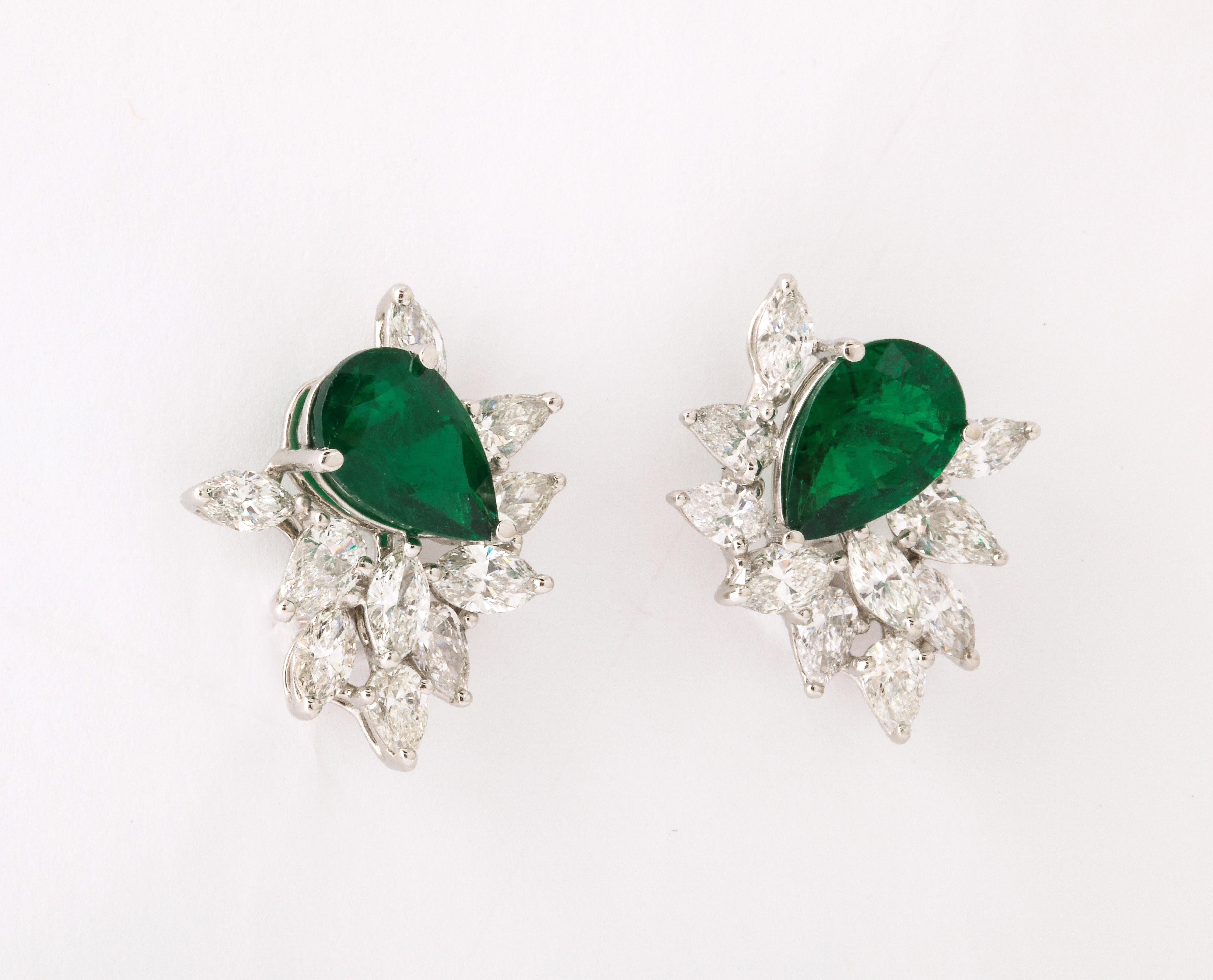 Emerald and Diamond Cluster Earrings For Sale 4