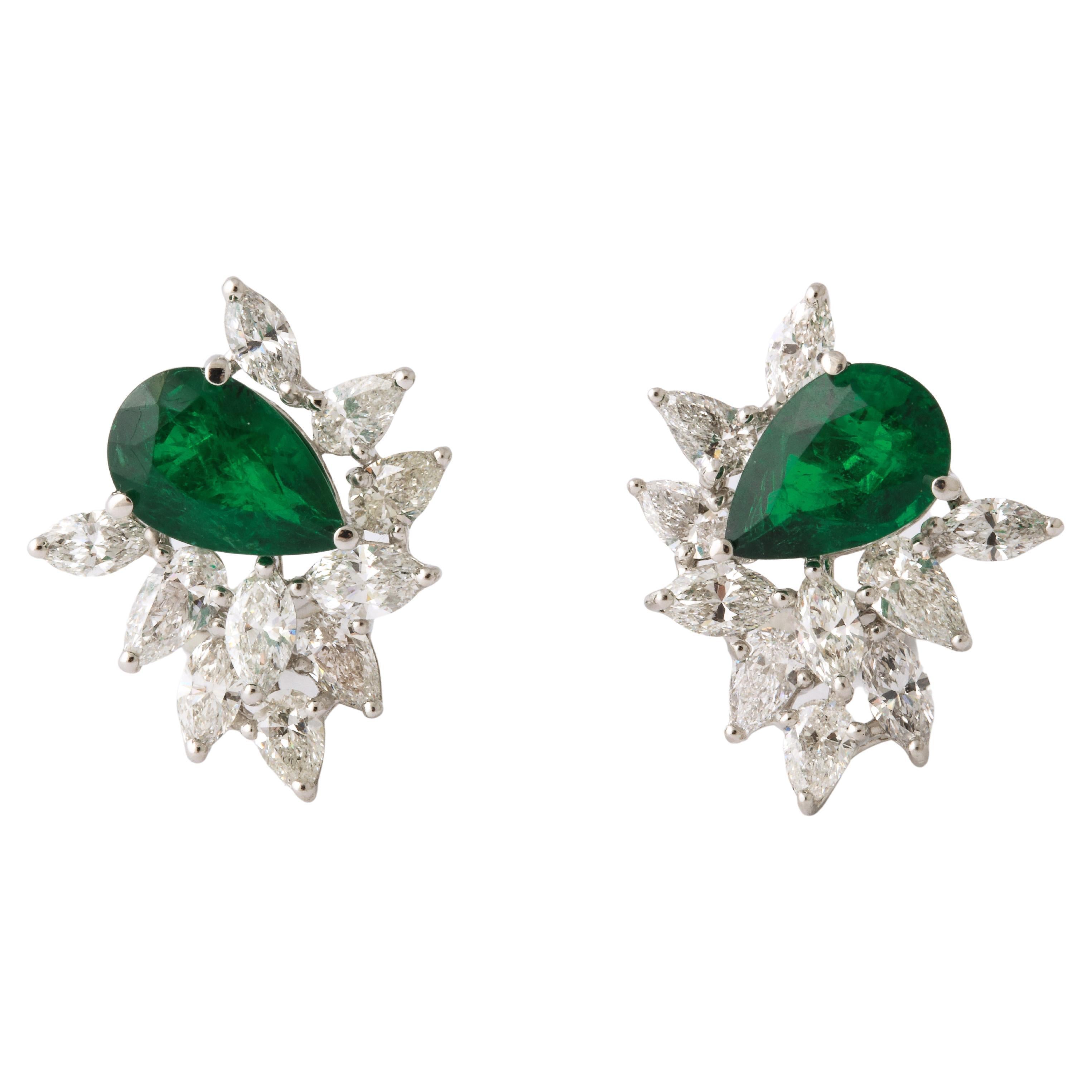 Platinum Emerald and Diamond Cluster Earrings For Sale at 1stDibs ...