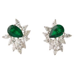 Emerald and Diamond Cluster Earrings