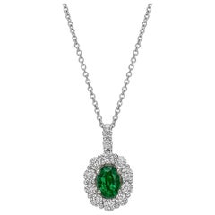 Emerald and Diamond Cluster Pendant Necklace