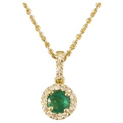 Emerald and Diamond Cluster Pendant Necklace in 9ct Yellow Gold