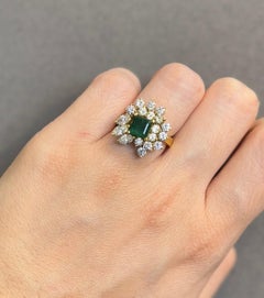 Emerald and Diamond Cluster Ring