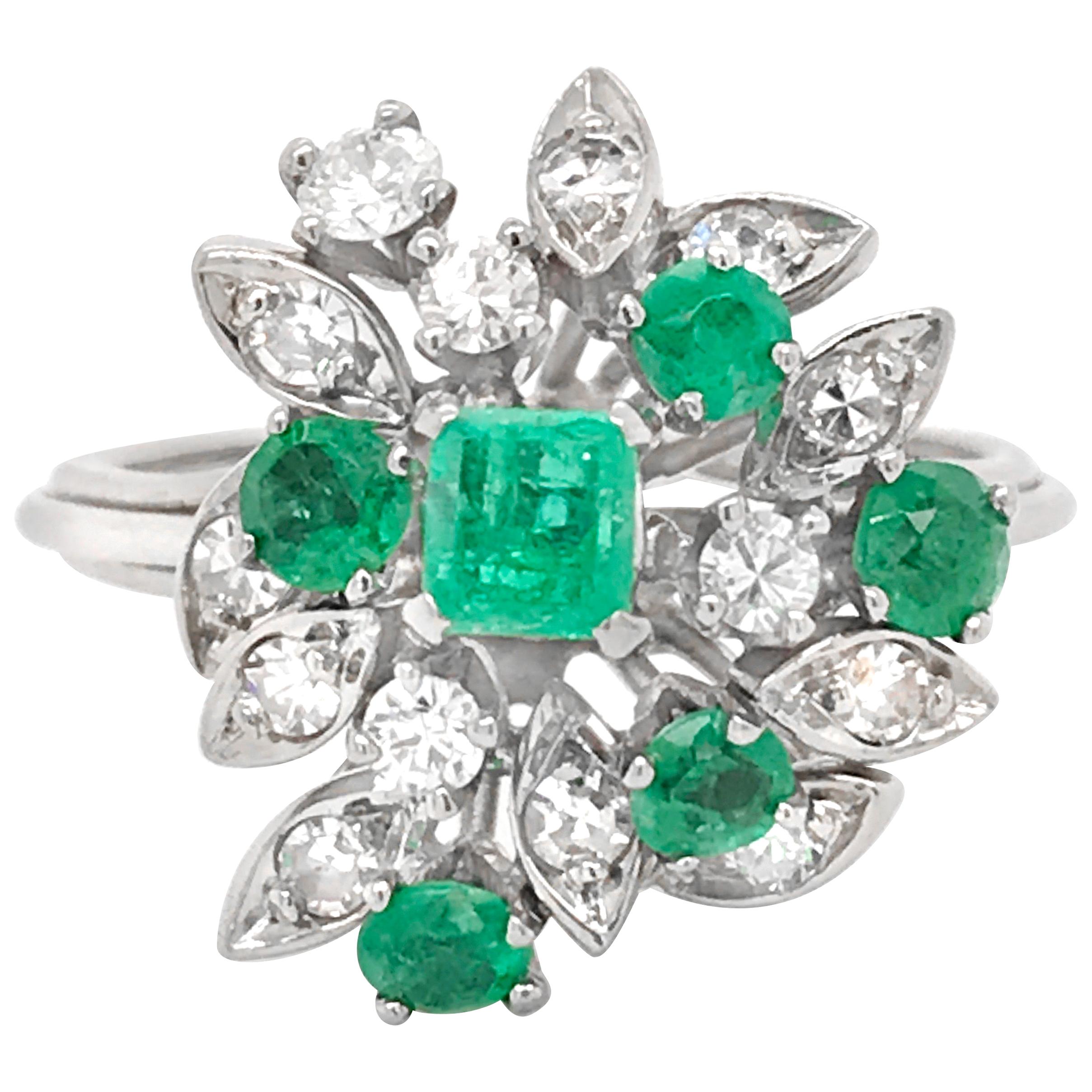 Classic Antique Emerald Diamond Cluster Ring at 1stDibs