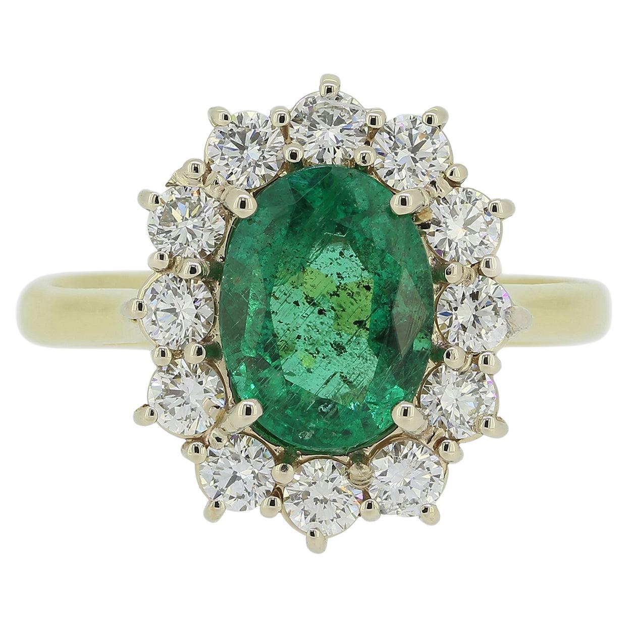 Emerald and Diamond Cluster Ring