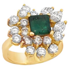 Emerald and Diamond Cluster Ring