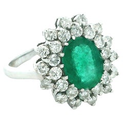 Emerald and Diamond Cluster Ring in 14K White Gold (KCM), 1.25ct Emerald