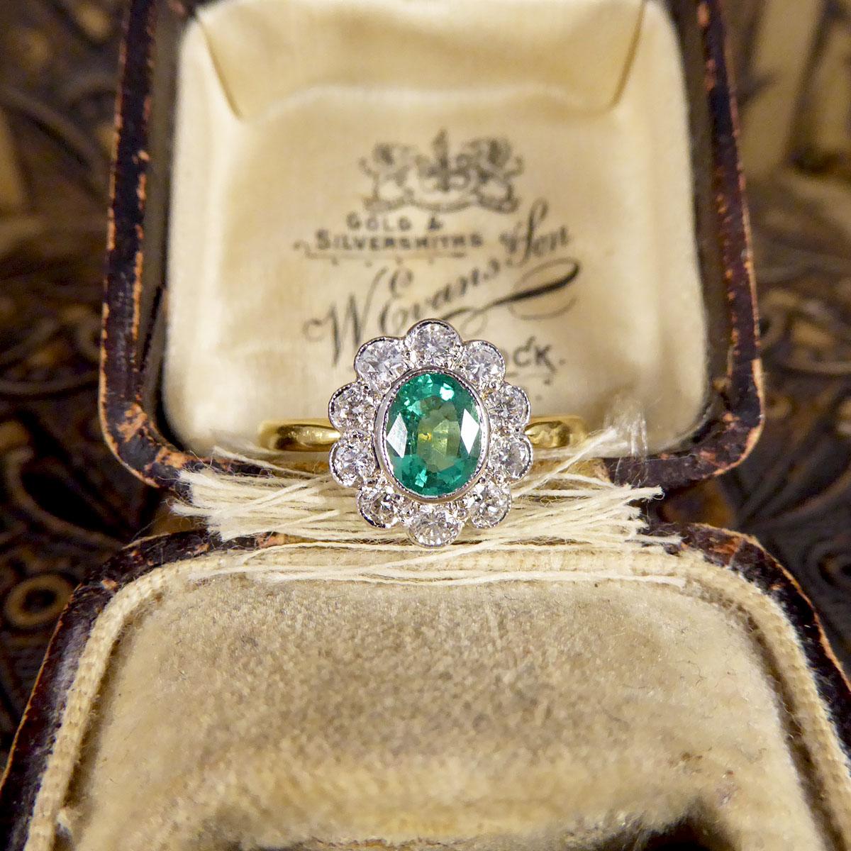 Emerald and Diamond Cluster Ring in 18ct Yellow and White Gold 3