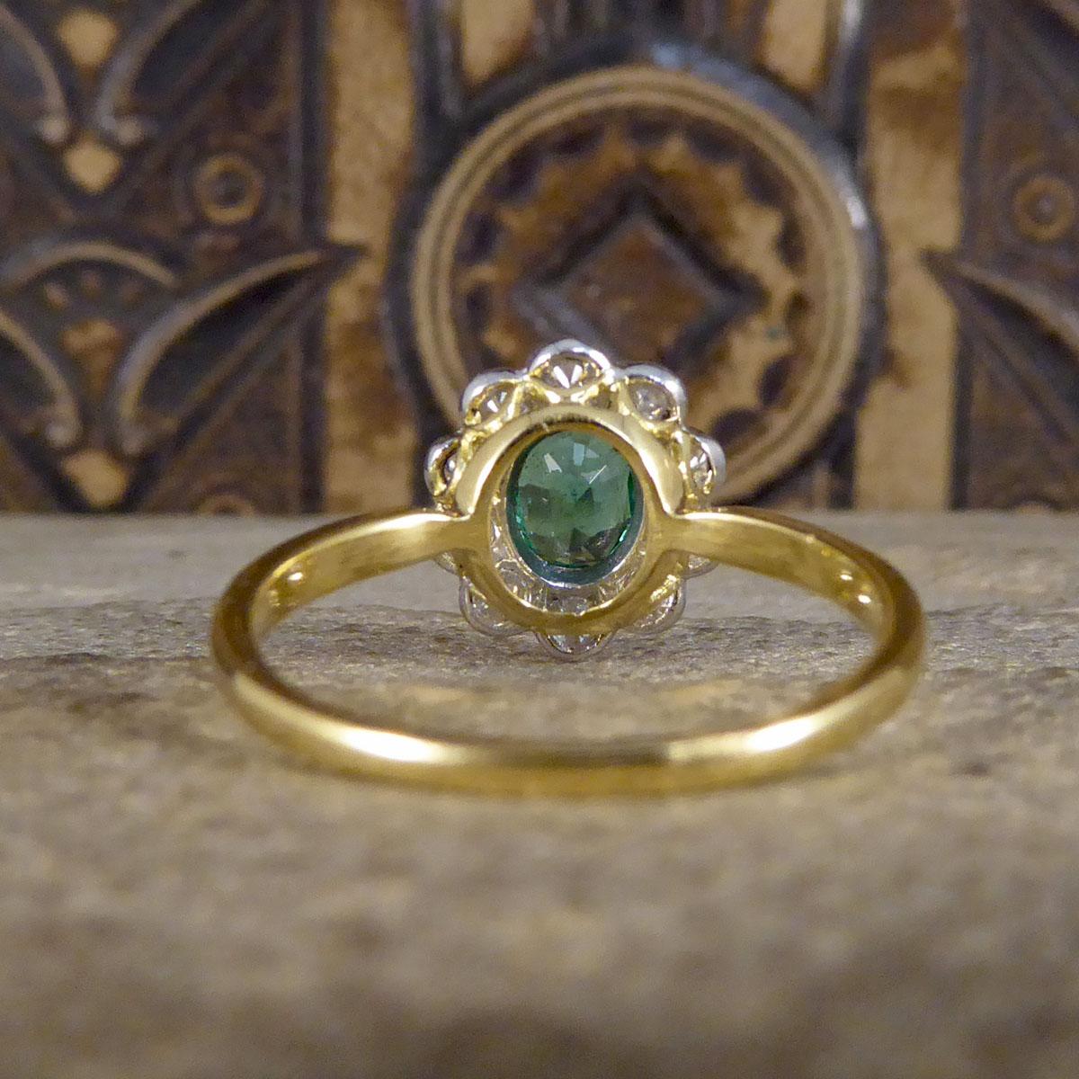 Edwardian Emerald and Diamond Cluster Ring in 18ct Yellow and White Gold