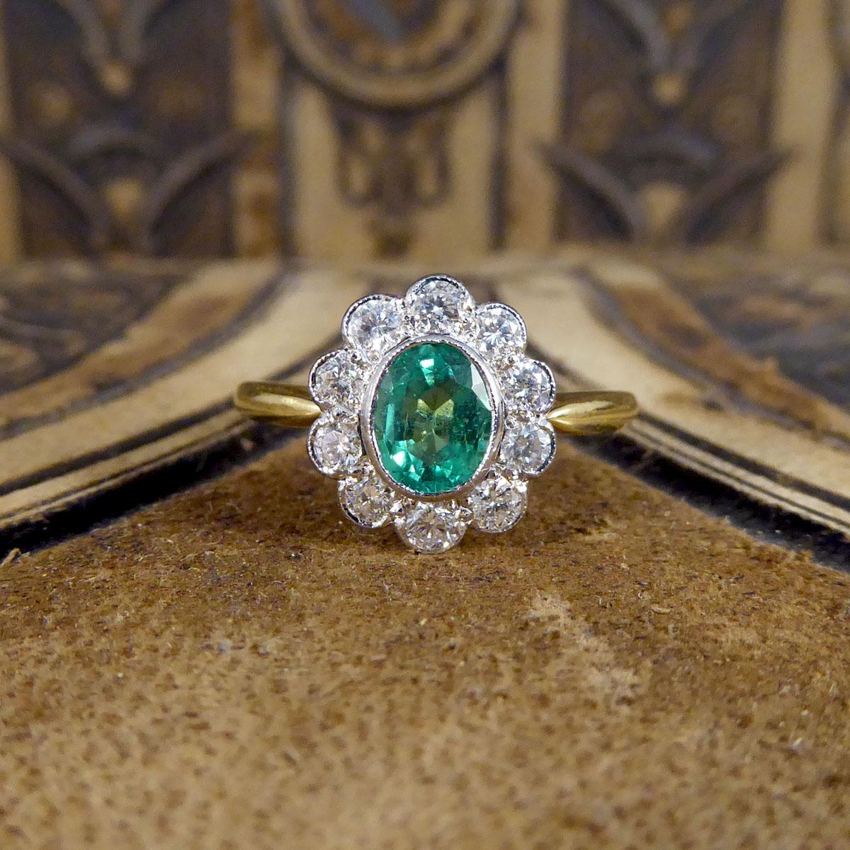 Emerald and Diamond Cluster Ring in 18ct Yellow and White Gold 1