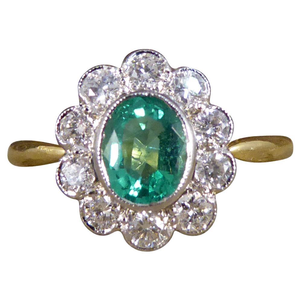 Emerald and Diamond Cluster Ring in 18ct Yellow and White Gold