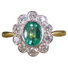 18ct diamond cluster ring Emerald and Diamond Cluster Ring in 18ct Yellow and White Gold