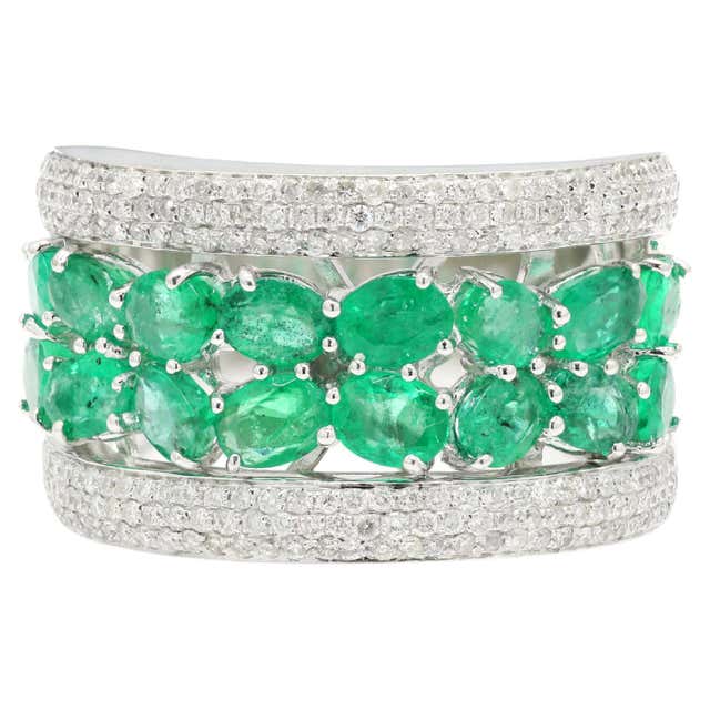 Customizable Pear Natural Emerald Gemstone Band Ring Diamond Solid 18k ...