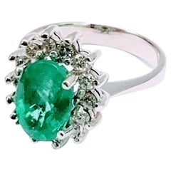 Emerald and Diamond Cluster Ring White Gold 18 Karat