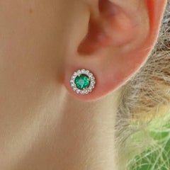 Emerald and Diamond Cluster Stud Earrings set in 18 Karat White Gold