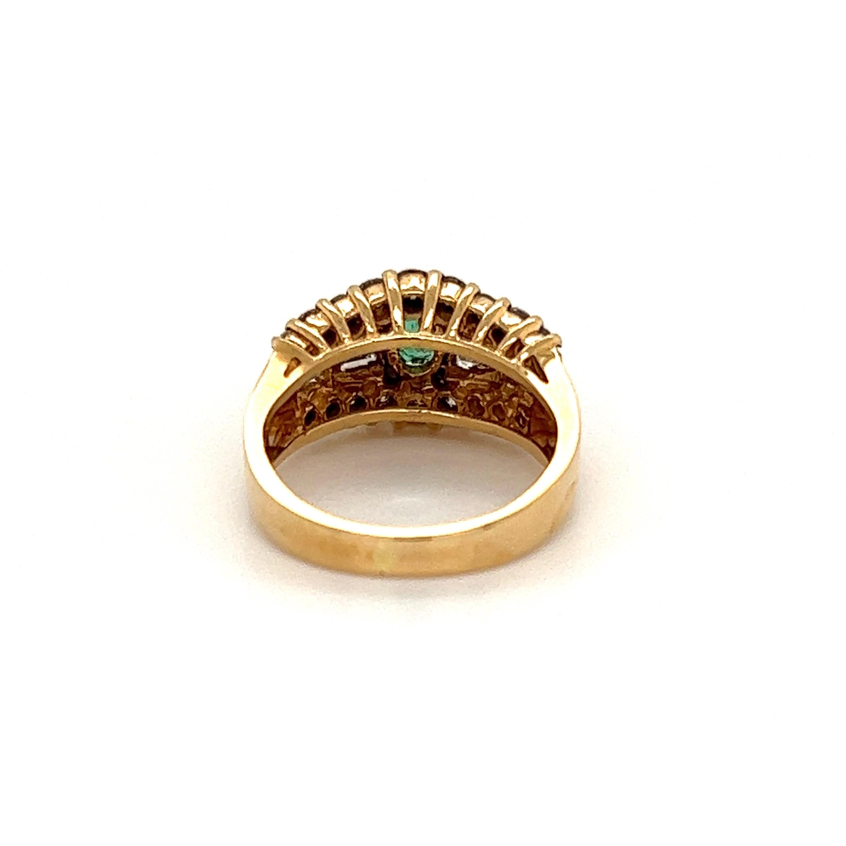 Women's or Men's Emerald and Diamond Cocktail Gold Band Ring Estate Fine Jewelry