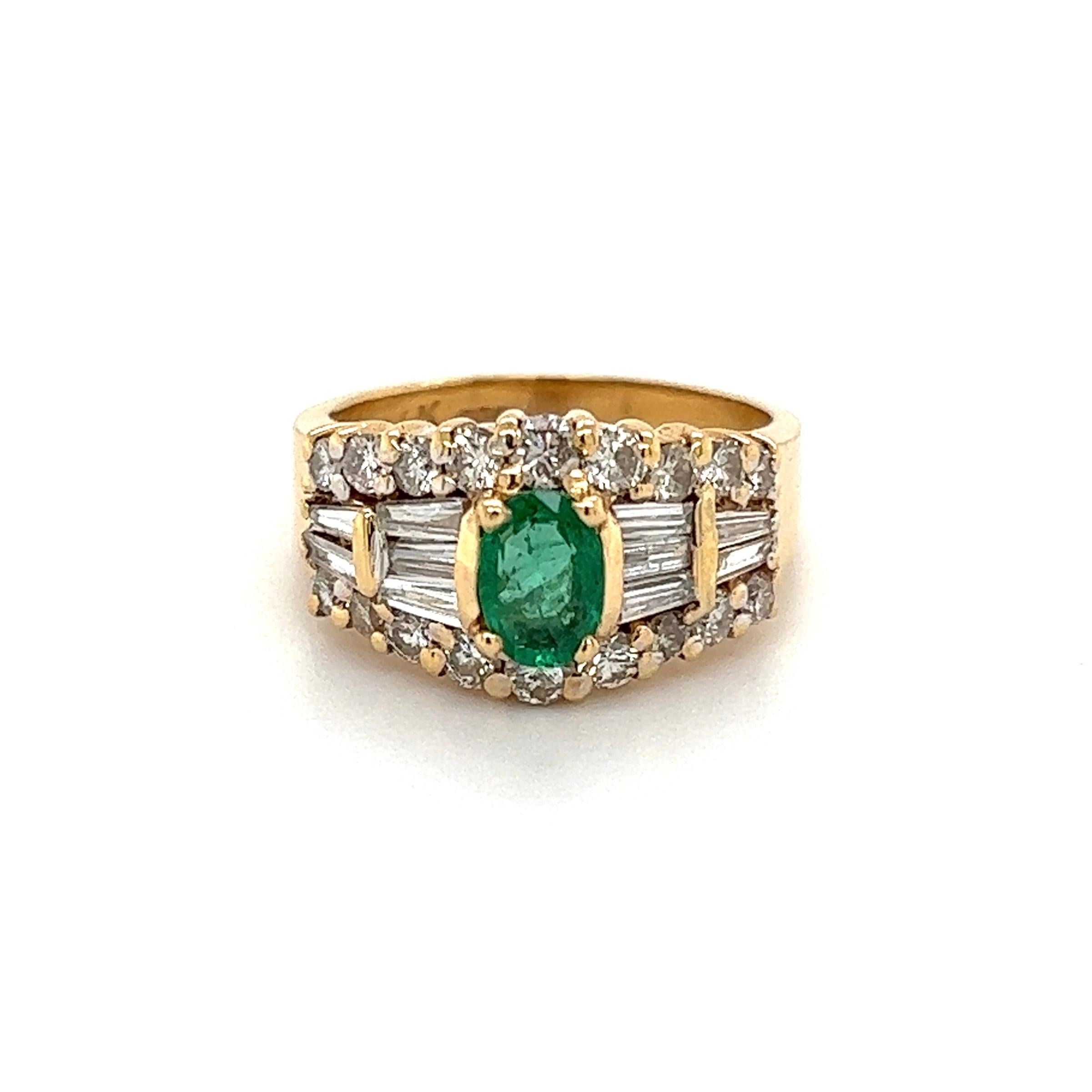 Emerald and Diamond Cocktail Gold Band Ring Estate Fine Jewelry 1