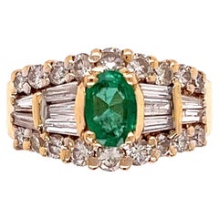 Emerald and Diamond Cocktail Gold Band Ring Estate Fine Jewelry