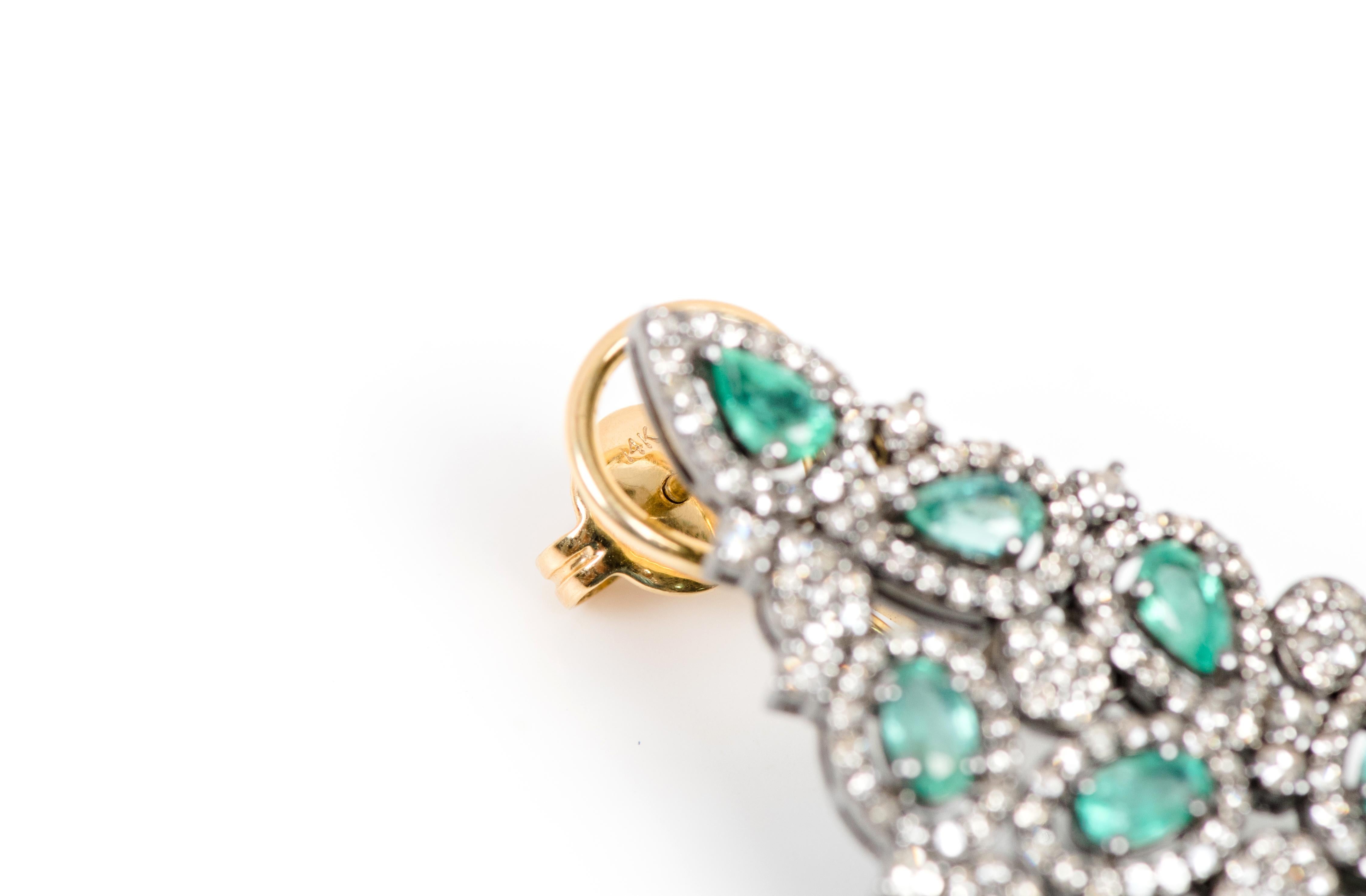Smaragd- und Diamant-Cocktail-Blatt-Ohrringe im viktorianischen Stil im Angebot 3
