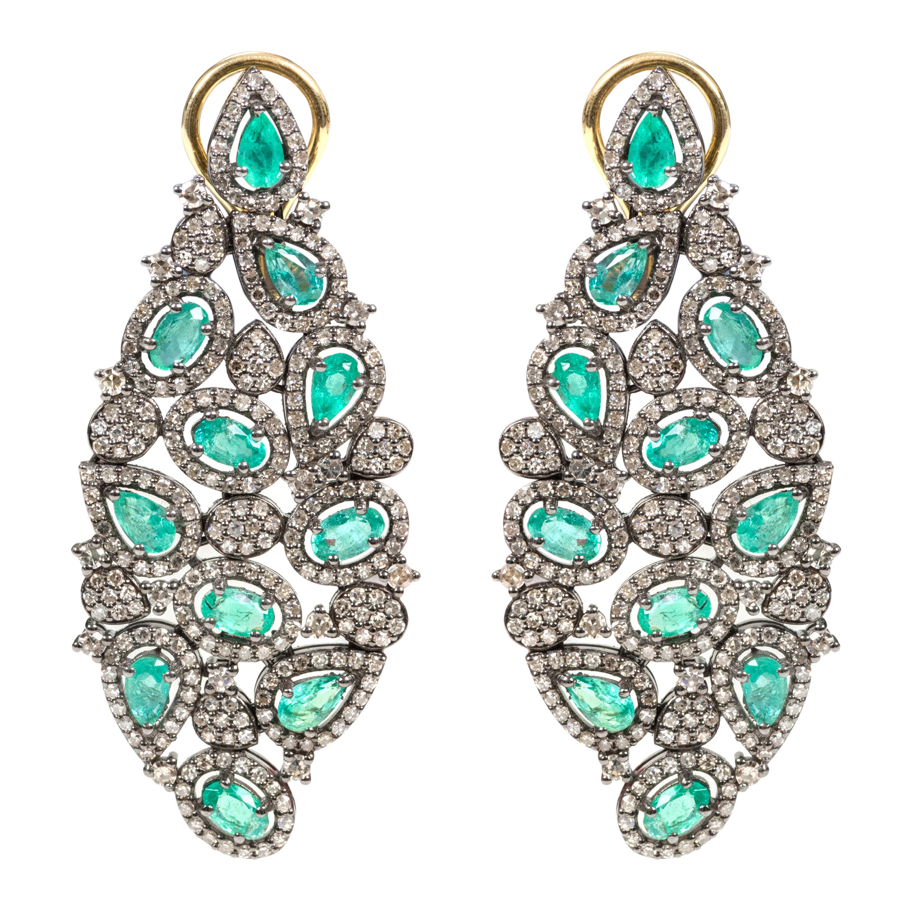 Pendientes Cóctel Hoja de Esmeralda y Diamantes de Estilo Victoriano
