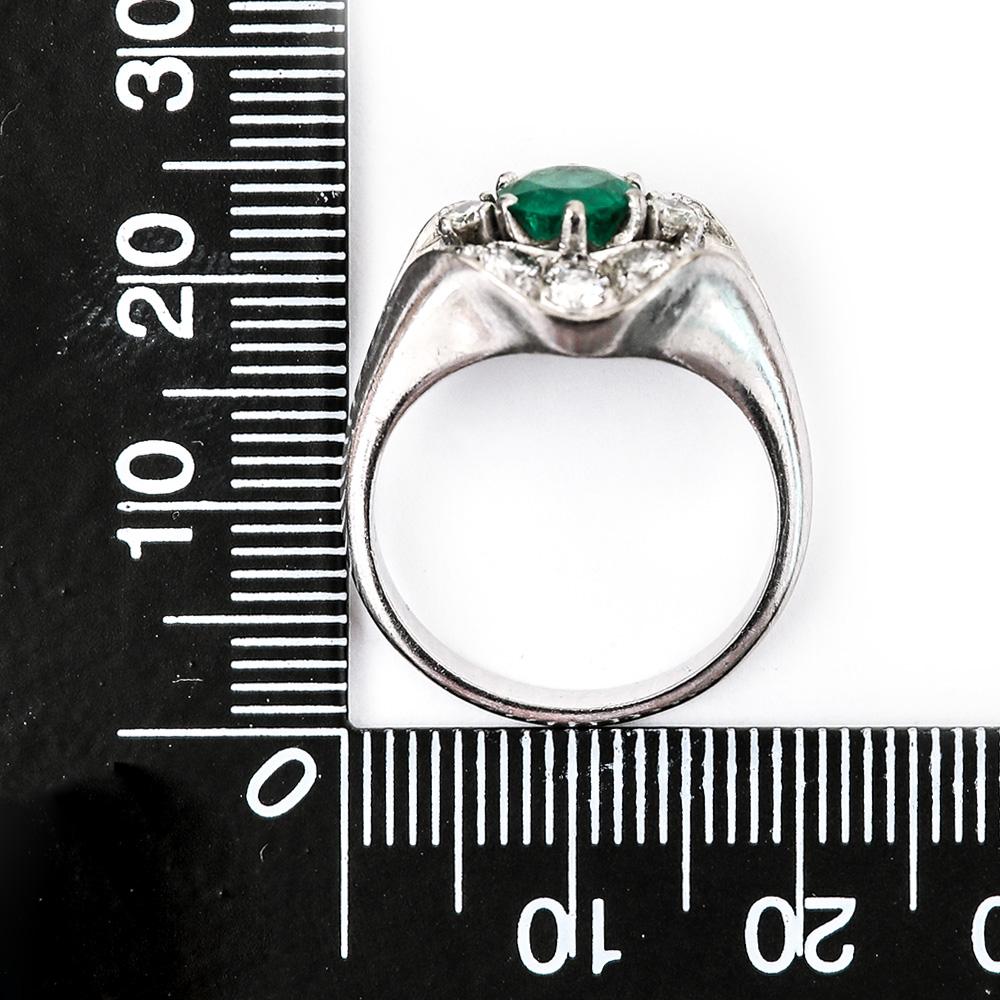 Emerald and Diamond Cluster Ring 18 Karat White Gold 8