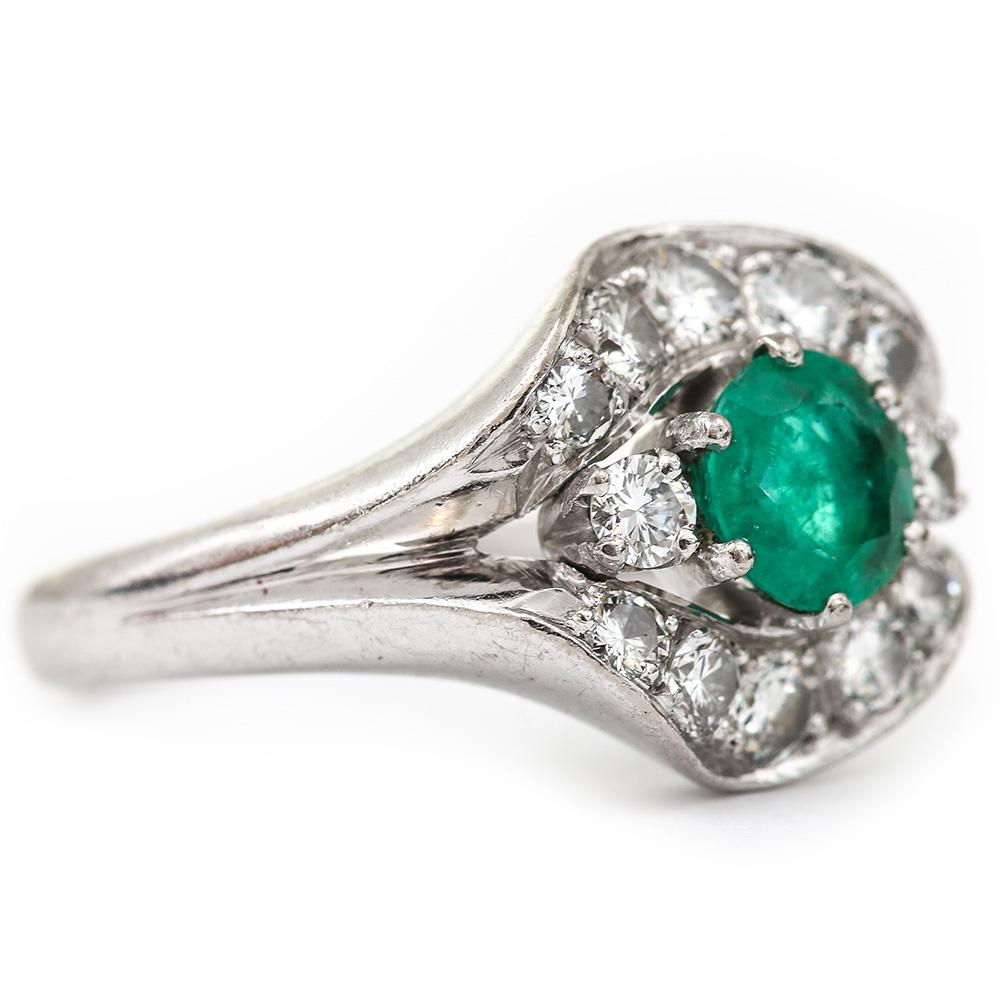 Women's Emerald and Diamond Cluster Ring 18 Karat White Gold