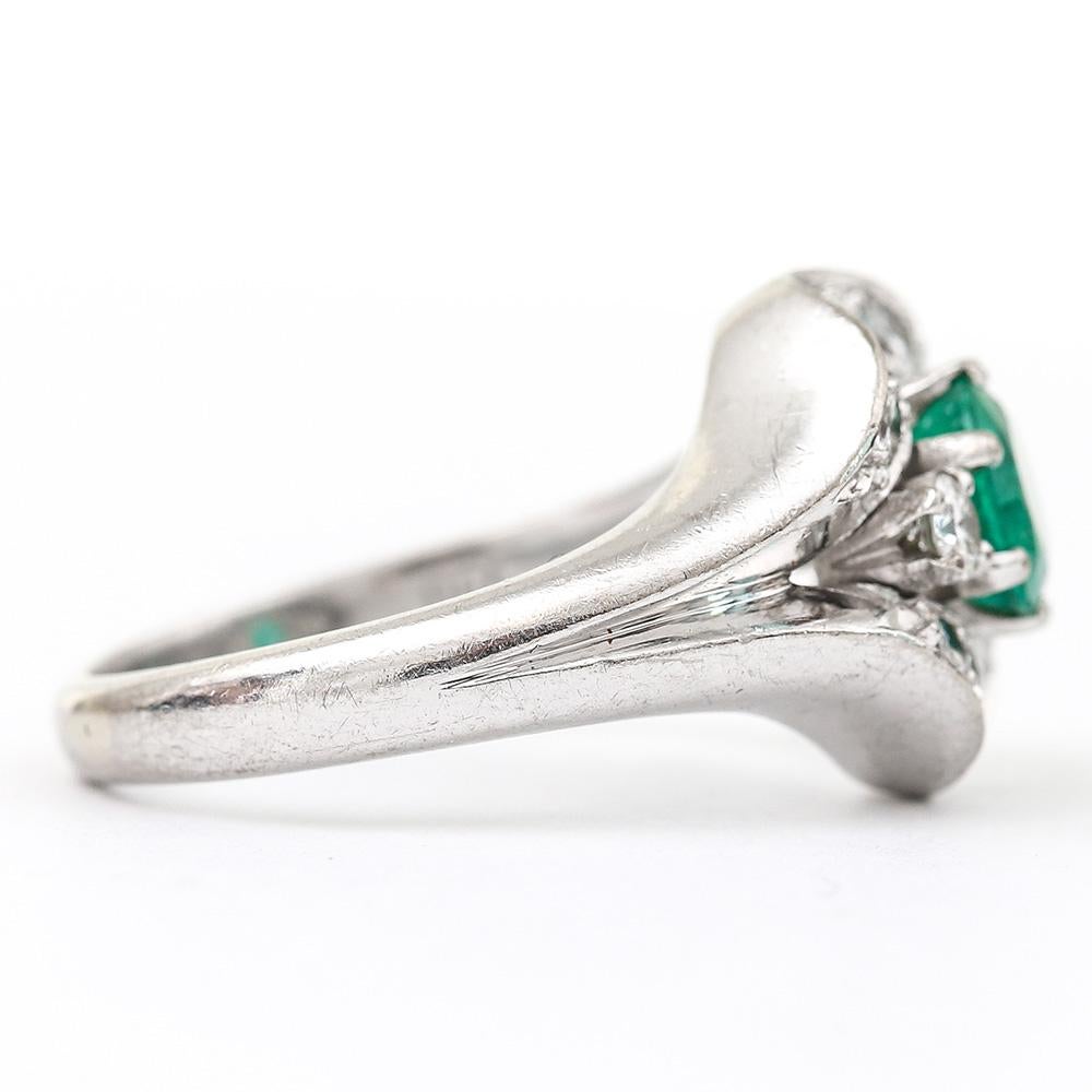 Emerald and Diamond Cluster Ring 18 Karat White Gold 1
