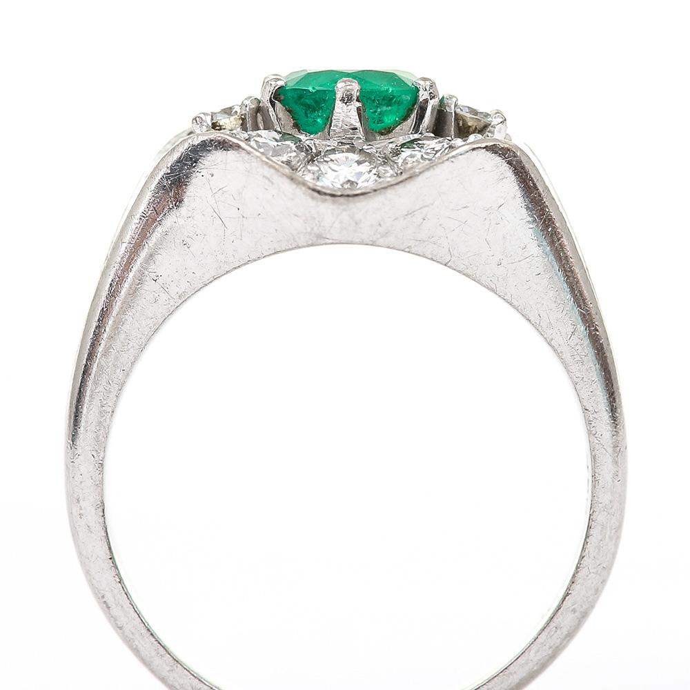 Emerald and Diamond Cluster Ring 18 Karat White Gold 2