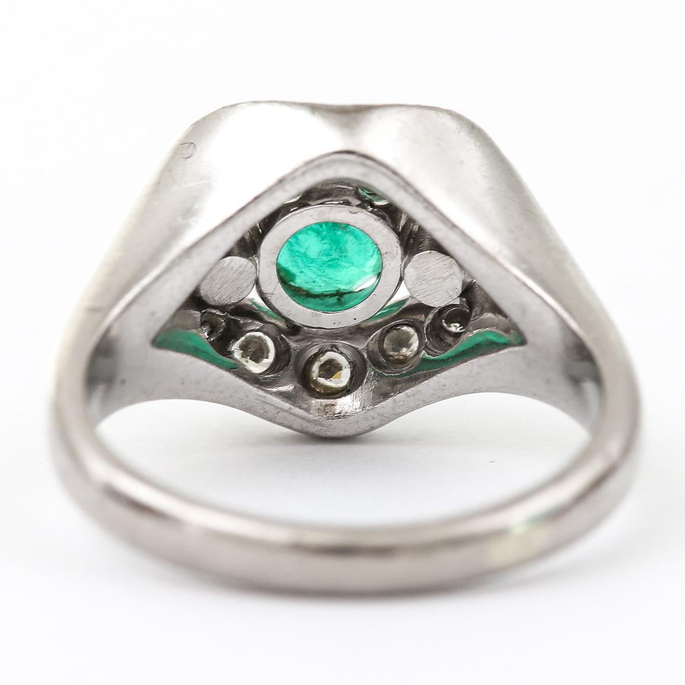 Emerald and Diamond Cluster Ring 18 Karat White Gold 4