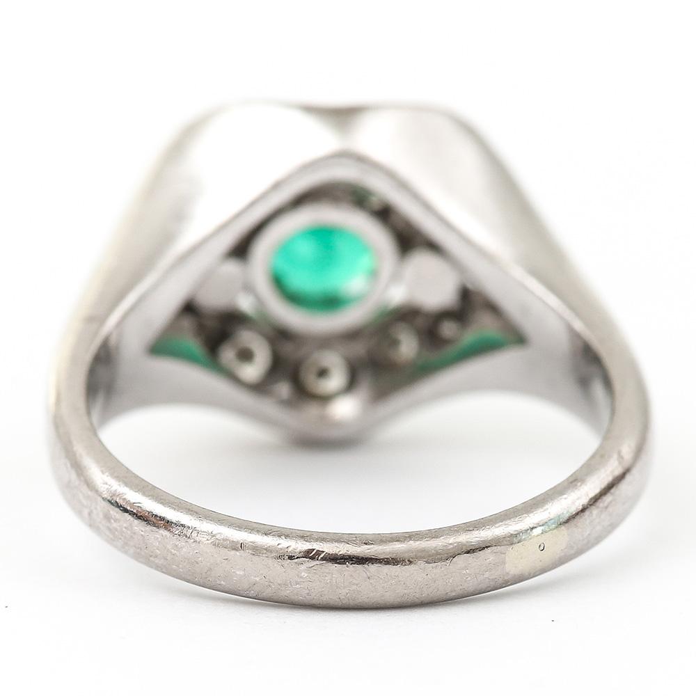 Emerald and Diamond Cluster Ring 18 Karat White Gold 5