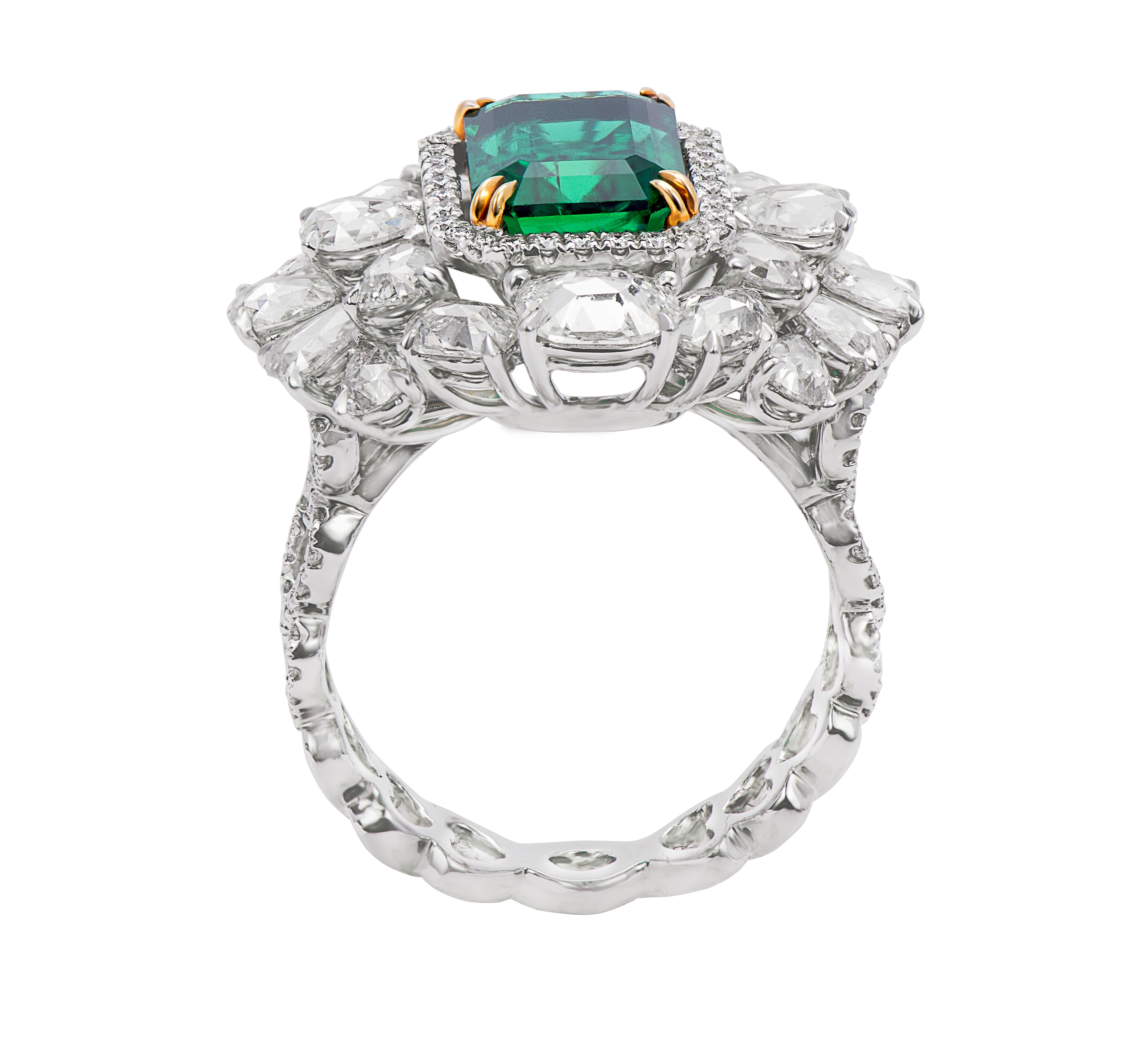 Modern Emerald and Diamond Cocktail Ring For Sale