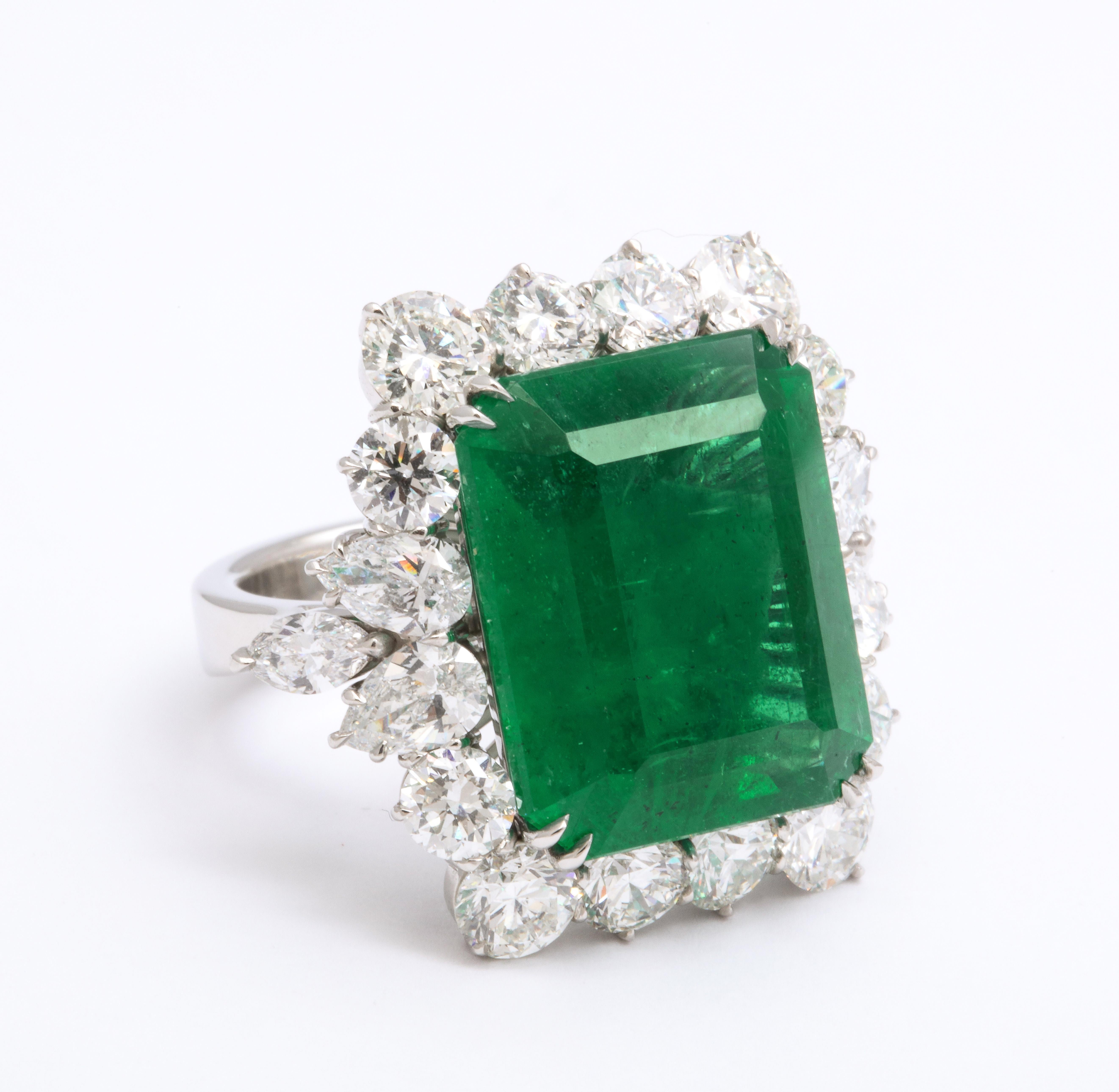 Emerald Cut Emerald and Diamond Cocktail Ring For Sale