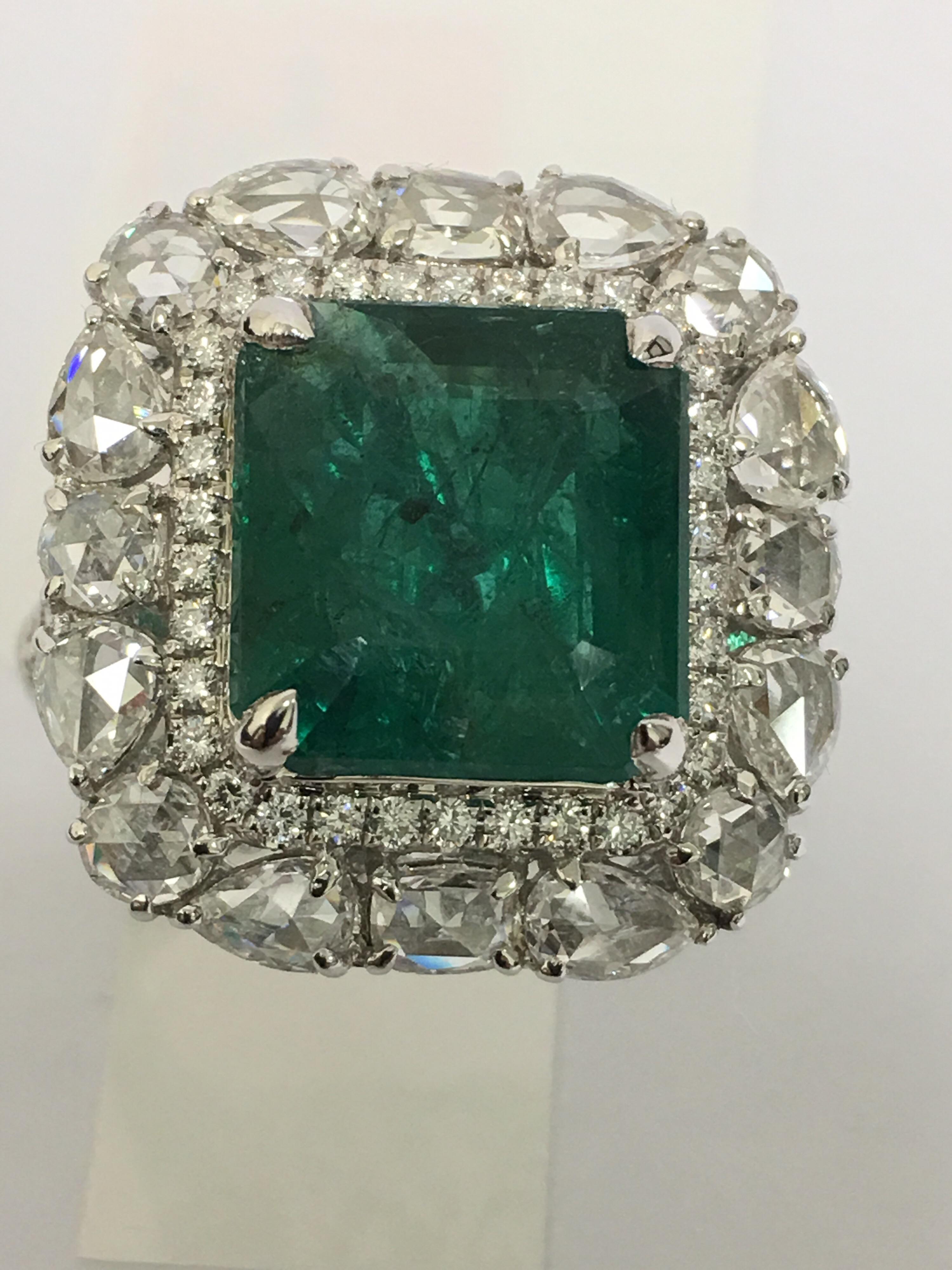 Artisan Emerald and Diamond Cocktail Ring