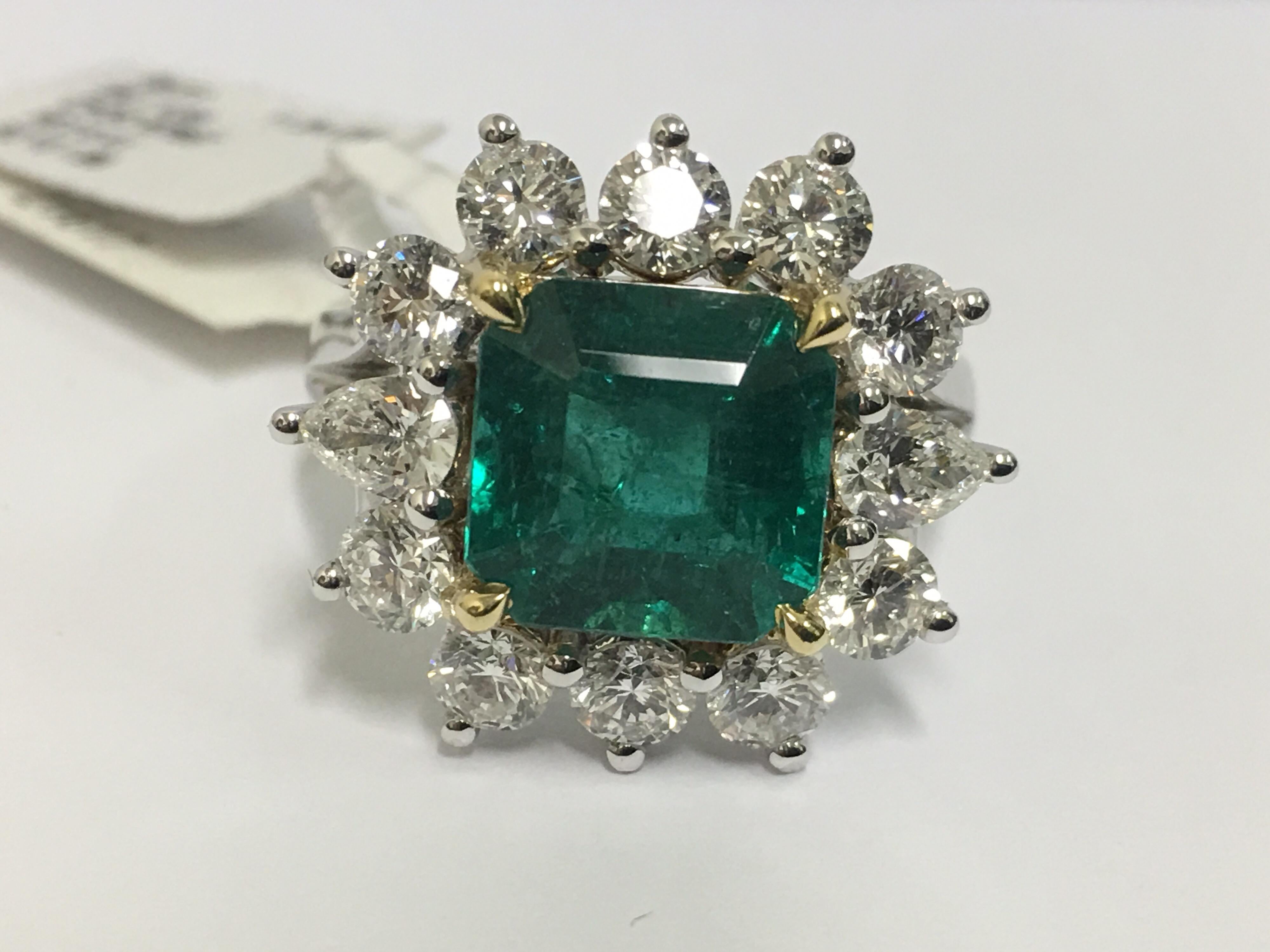 Cushion Cut Emerald and Diamond Cocktail Ring