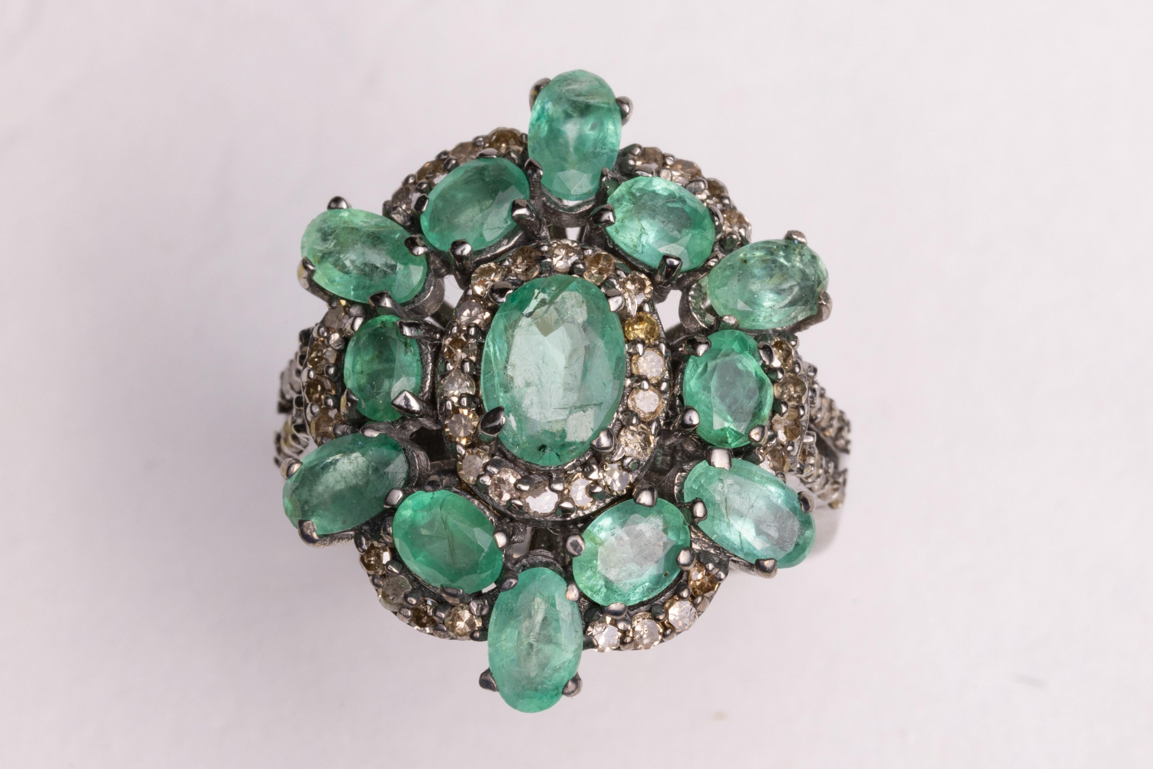 Emerald and Diamond Cocktail Ring In Excellent Condition For Sale In Nantucket, MA