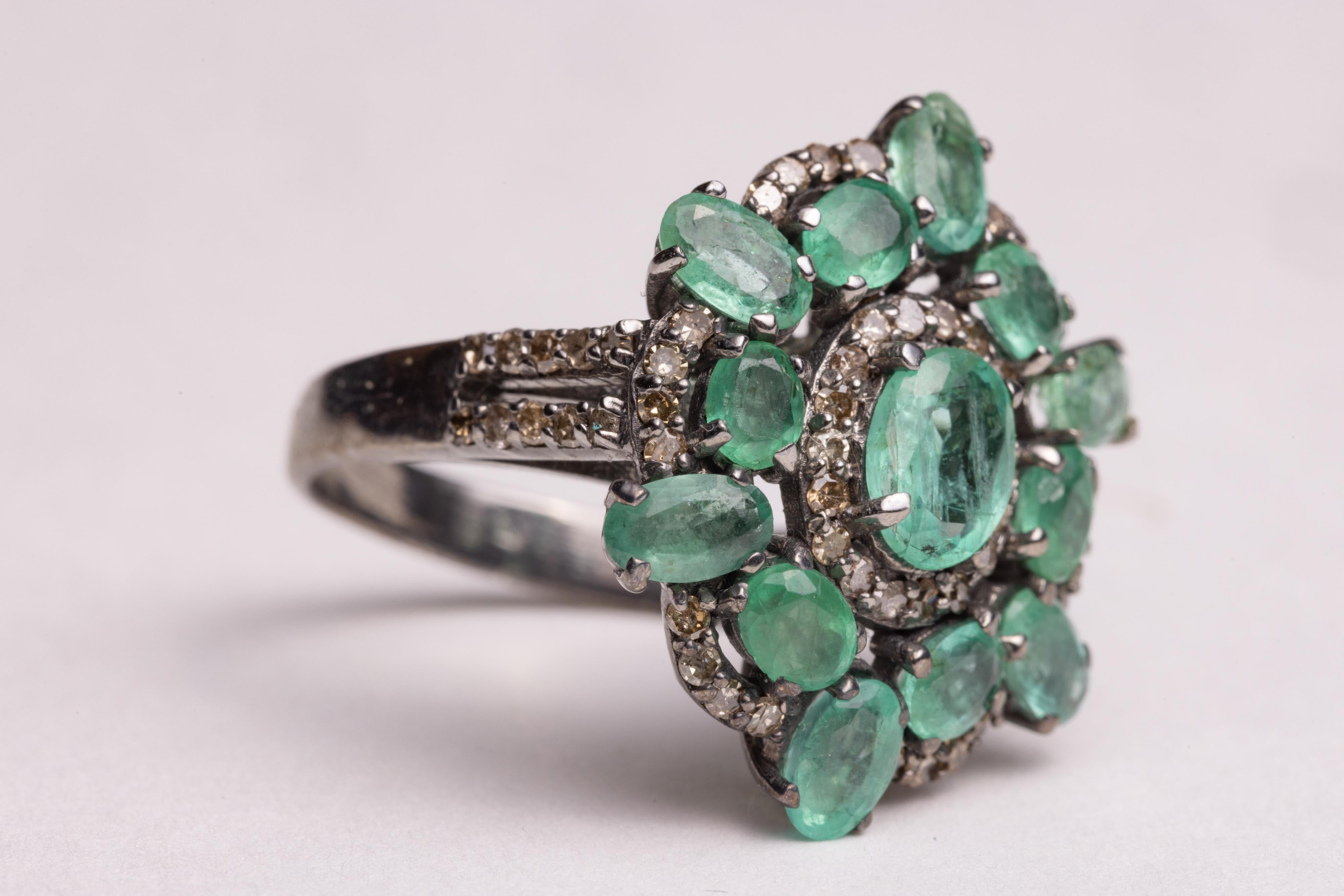 Women's or Men's Emerald and Diamond Cocktail Ring For Sale