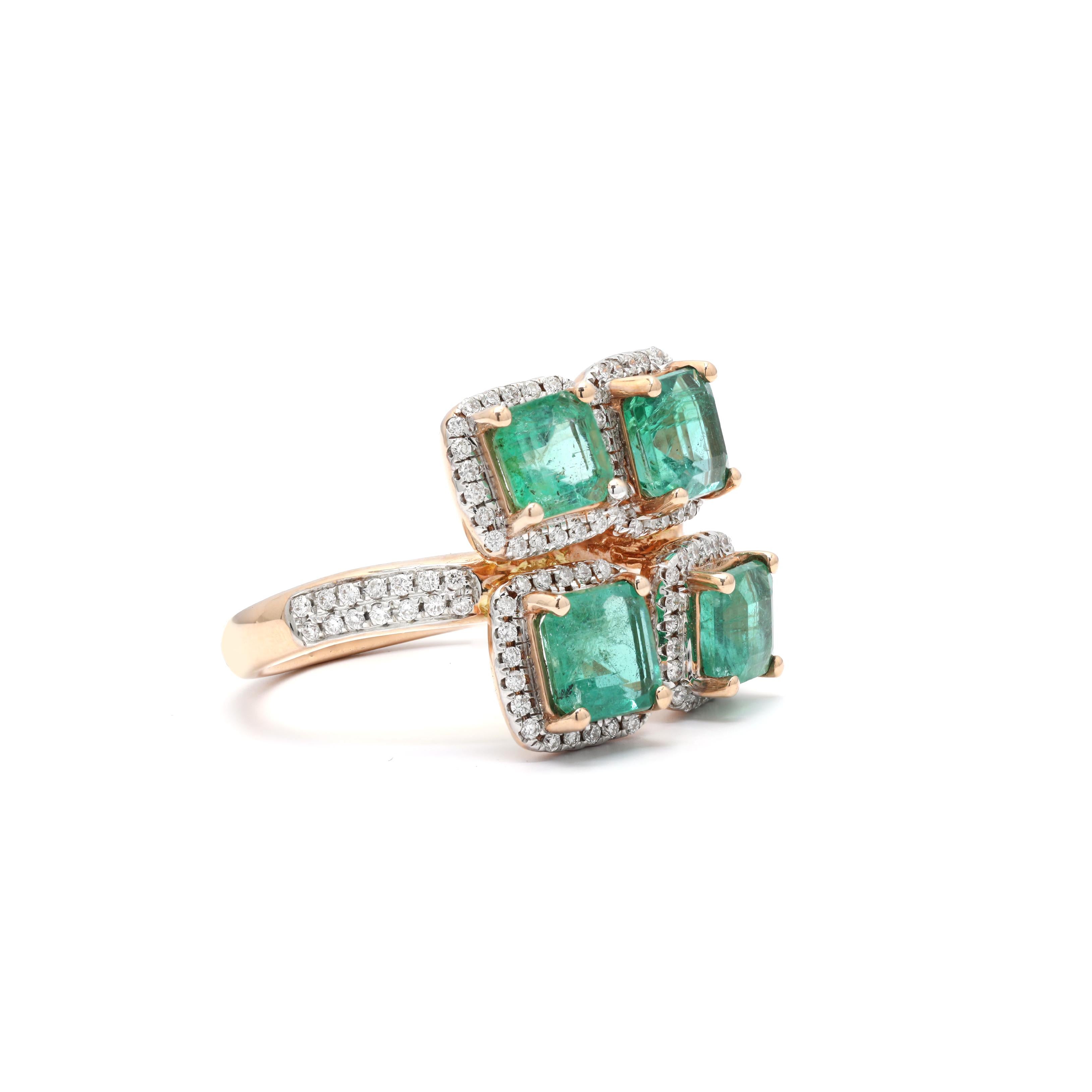 Anillo de cóctel de esmeralda y diamantes en oro rosa de 14 quilates  3