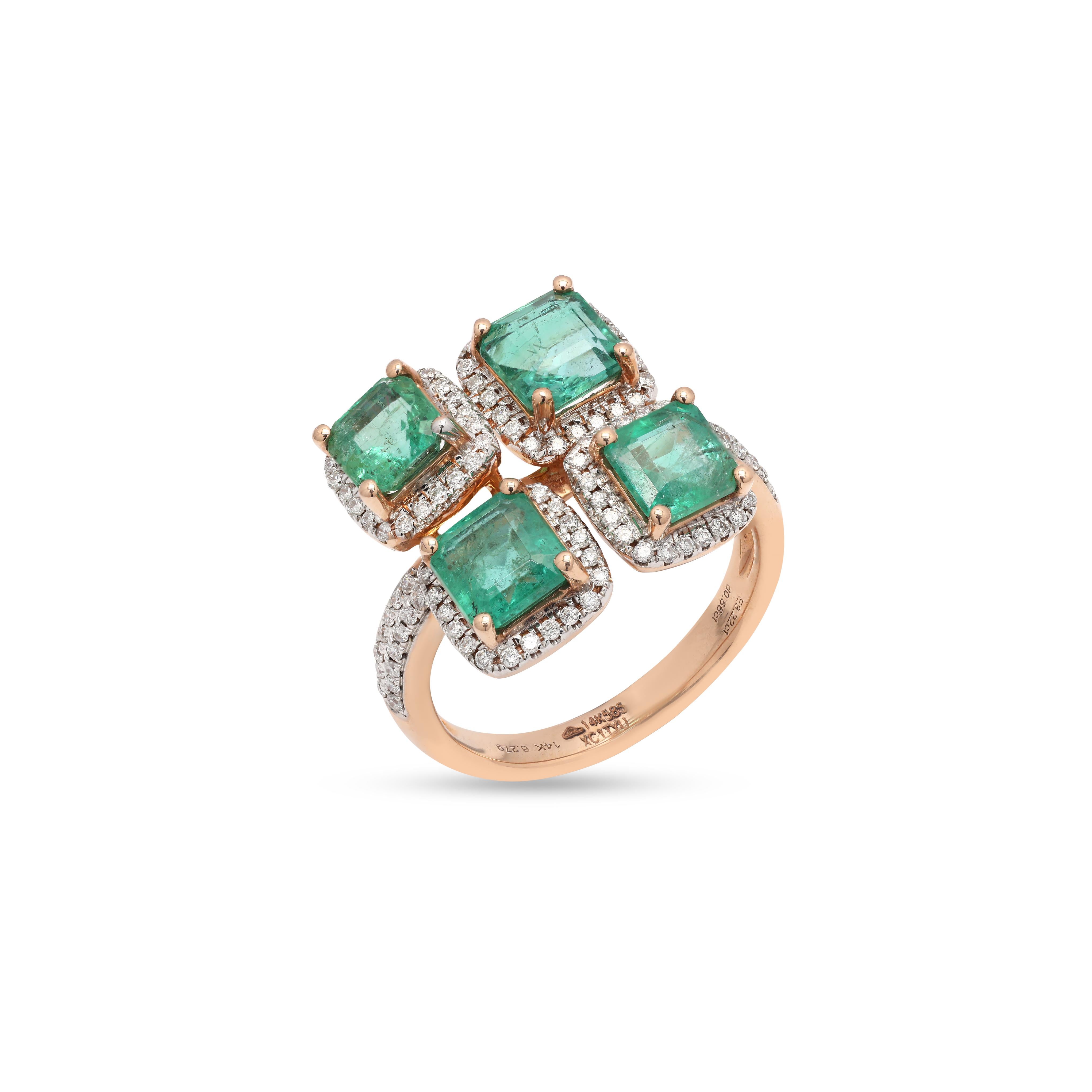 For Sale:  Emerald and Diamond Cocktail Ring in 14K Rose Gold 5